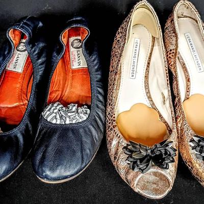 Designer Flats Duo – Lanvin Leather Ballet Flats & Vera Wang Lavender Peep Toes
