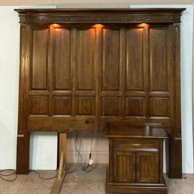 Vintage King Size Lighted Headboard W/ Nightstand 