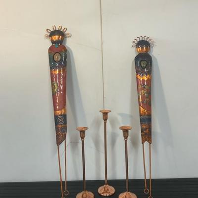 Copper Sculptures By Susan L. Banta & Copper Candle Holders 
