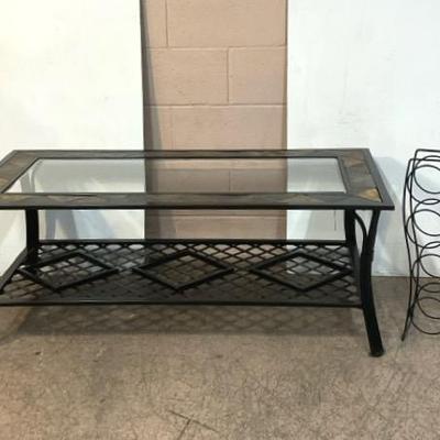 Glass/Slate Tile Coffee Table W/ Wine Rack