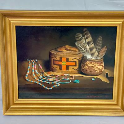 "Pine Needle Baskets and Trading Beads" Original Painting by Dorothy Fitzgerald w/COA