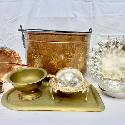 Hammered Copper Cache Pot With Wrought Iron Handles & More