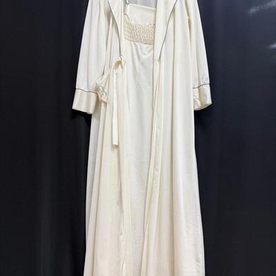 Vintage Nightgown Peignoir Robe White Satin Set
