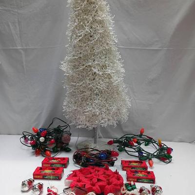 Vintage White Christmas Tree with Lights & Ornaments Assortment