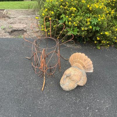 Rustic Metal Turkey Plant Stand And Resin Turkey 