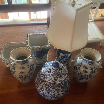 Blue Floral Vases And Lamps