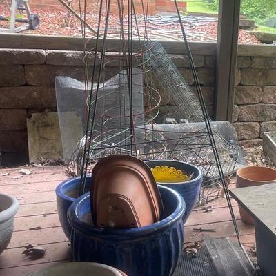 Blue Flower Pots, Plastic Flower Beds And Garden Stakes