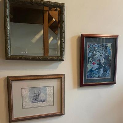 The image shows a framed print of Albrecht Dürer's "Young Hare" (also known as "Feldhase"), Mirror 