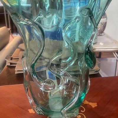 D.S. Hand Blown Ruffled Art Glass Vase  