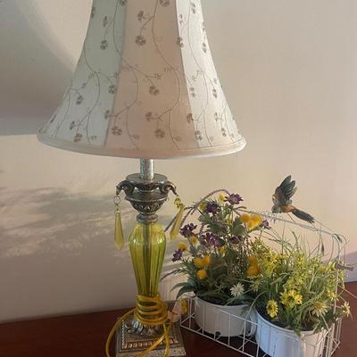 Vintage Lamp And Fake Floral Arrangement 