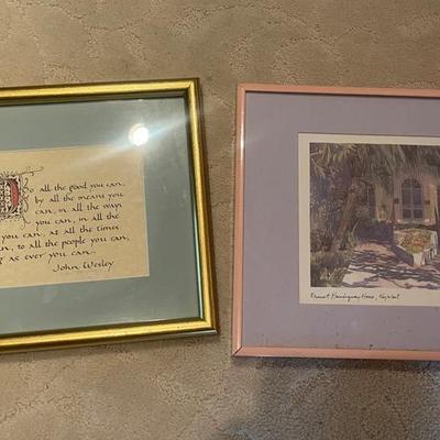 The image displays a framed piece of calligraphy featuring a quote attributed to John Wesley And Key