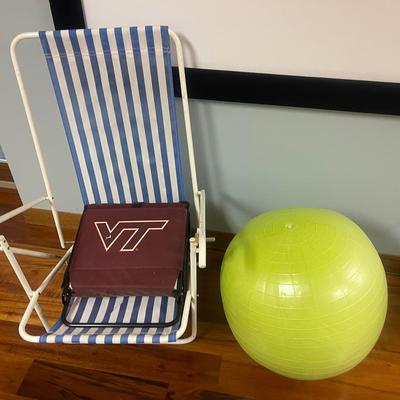 Green Workout Ball, Striped Beach Chair And VT Blecher Cushion