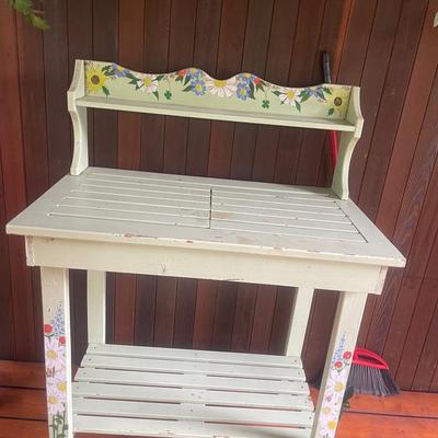 Green Wooden Potting Bench 