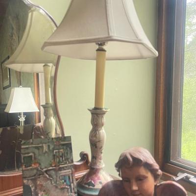 Vintage Floral Lamp, Angel Head And European Small Style Painting