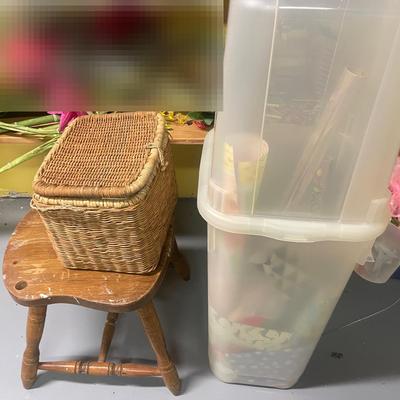 Woven Basket And Wrapping Paper With Bows