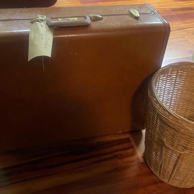 Vintage Suitcase And Woven Basket