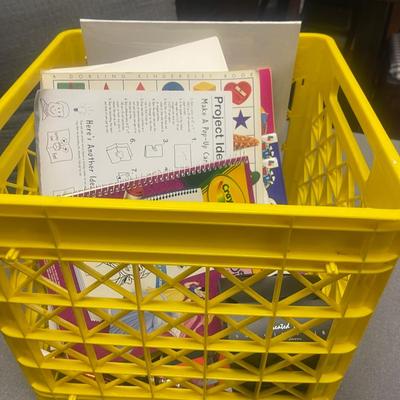 Coloring Books, Painting Canvas And Yellow Basket  