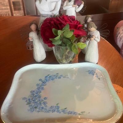 MZ Austria Antique Serving Tray Platter Moritz Zdekauer Blue Floral And Willow Trees