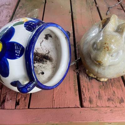 Flowered Ceramic Pitcher And Glass Ceramic Bunny