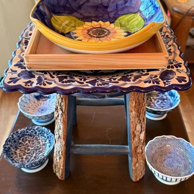 Hand- painted ceramic bowl featuring a sunflower design, Japanese Pottery Bowls And Platter 