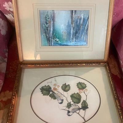 Framed watercolor painting titled "Original Watercolor Winter Scene" by Dorothy Renfro And Japan  