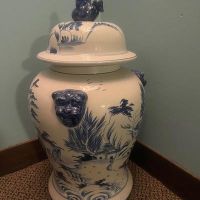 Chinese blue and white porcelain temple jar