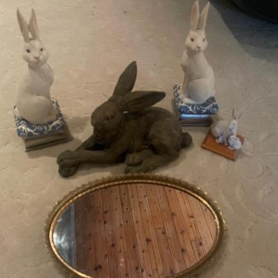 Vintage Bunny Decor And Gold Little Mirror