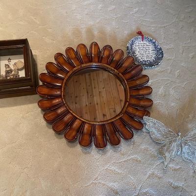 Sunflower Mirror, Royal Crownford Ironstone Decorative Plate, Butterfly And Vintage Shadow Box