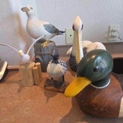 Sea  Fowl 5 Bird Lot Incld. 6" H.P.Meyer Loon, 6" Driftwood Seagul, 13" Porcelain Duck Container... 