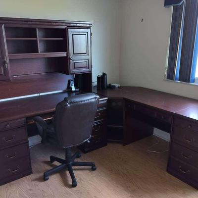 Palliser Large L Office Computer Desk With Filing Cabinets + Office Chair