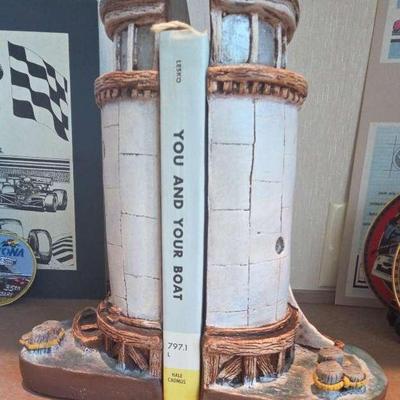 Nautical Lighthouse Bookends Steinmaster 1989 Ceramic 11”