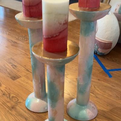 3 Large Candlesticks With Candles Art Deco