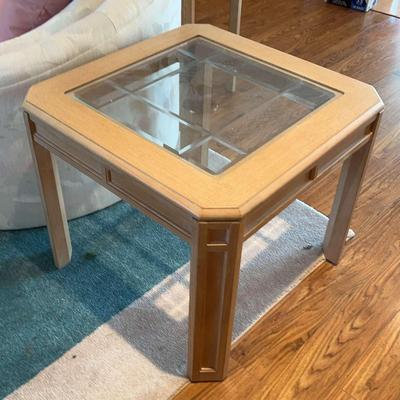 Small Wooden End Table With Glass Inlay