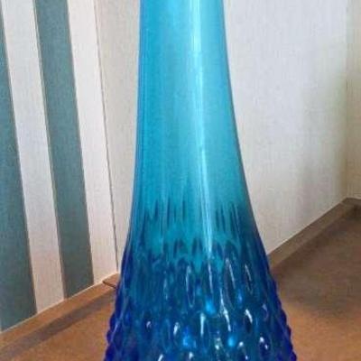 Mid-Century 16.5” Tall Pedestal Fenton Cobalt Blue Hobnail Swung Glass Vase