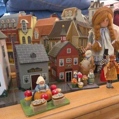 Wooden Kitchen Village Lot, 5 Storage Buildings, 2 Food Stands, Flower Napkin Holders, 2 Large...