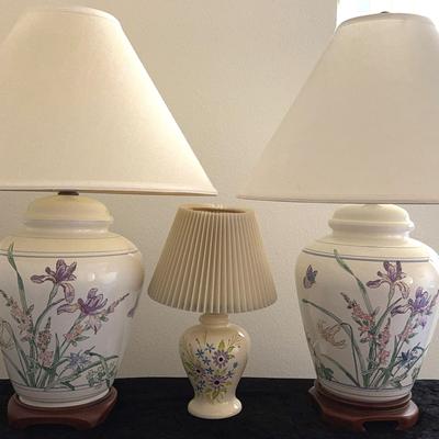 Set Of Three Porcelain Lamps-Large Lamps Are Hand Painted