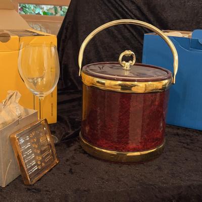 Ice Bucket, Set Of 8 Gold Rimmed Coasters, Two 6-glass Sets Of Wine Glasses