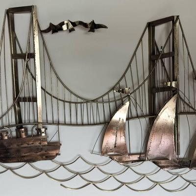 Metallic Sailboat Bridge Vintage Wall Decor