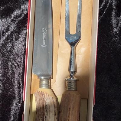 Robert Klass Solingen Germany Stainless Fork And Knife Set  With Antler Handkee 
