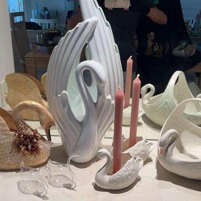 Collection Of Decorative Ceramic, Glass And Reed Swans