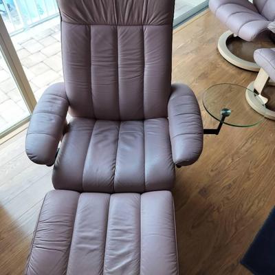 Stressless Ekornes Plum Colored Adjustable Swivel Chair + Ottoman #2