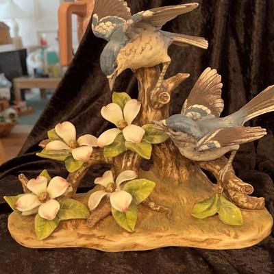 ANDREA BY SADEK BLUE-GRAY GNATCATCHER BIRDS FLOWERS 9344 FIGURINE MINT CONDITION