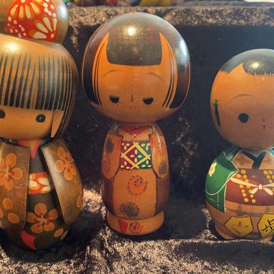  Vintage Hand Painted Kokishi Wooden Dolls