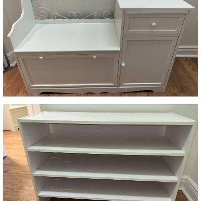 Entrance Way Storage Bench + 2 Two Tiered Shoe Cubbies