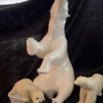Group Of 3 High End Polar Bear Figurines.