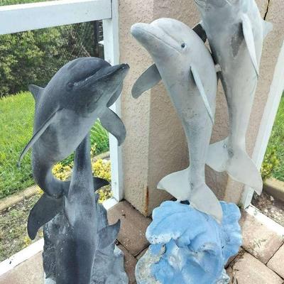 Twin Dolphin 36" Metallic Outdoor Sculptures