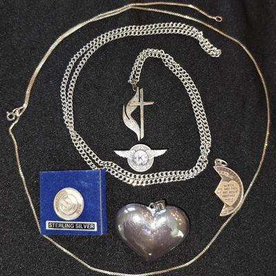 Sterling Silver Stamped 925 Pins, Pendants, And Necklaces 21.4g