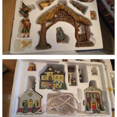 Christmas Village & Nativity W/ Skating Pond & 3 Skaters, Light-up School,church,&house& 4 Villagers