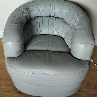 Light Blue/Grey Upholstered Leather Swivel Chair