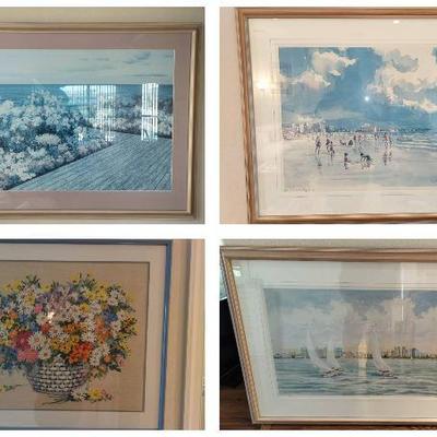 Robert Reiber Signed "Sarasota" 129/3000 Lithograph + Knit Flower Art & Boardwalk Print